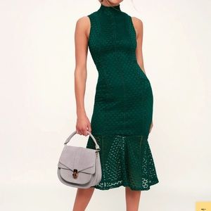 All the Way Up Forest Green Lace Midi Dress